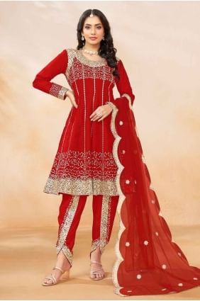 Art silk Orange  Salwar Kameez in Embroidered SK154660
