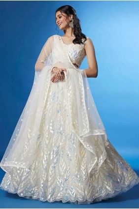 Lehenga Choli in White Net with Embroidered LC8069