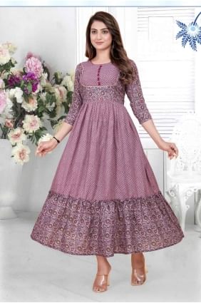 Printed Rayon Kurti in Palevioletred  KTI2561