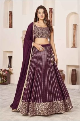 Wine Lehenga Choli in Embroidered Georgette LC8078
