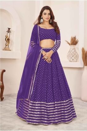 Lehenga Choli in Violet Georgette with Embroidered LC8081