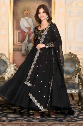 Black Georgette Zari Gown Dress with Dupatta GW1001