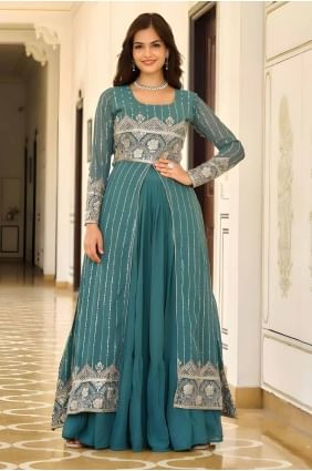 Light jade Lehenga suit in Embroidered Faux georgette LC8091