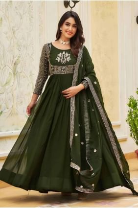 Mahendi Embroidered Georgette Gown Dress GW1004