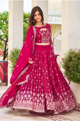 Embroidered Lehenga Choli in Rani  Faux georgette LC8093