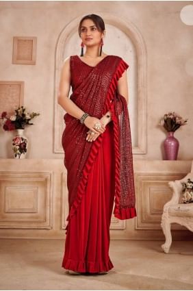 Maroon Saree with Sequins Silk SR27585