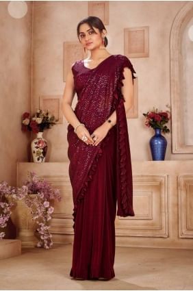 Dark maroon  Sequins Silk Saree SR27587