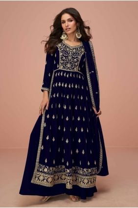 Silk Blue Straight Pant Suit in Sequins SK154669