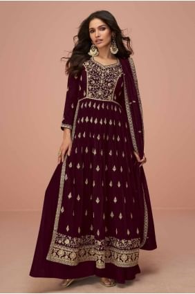 Sequins Silk Maroon  Straight Pant Suit with Dupatta SK154670