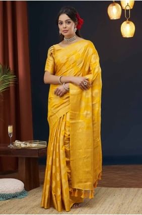 Silk Yellow Saree in Weaving SR27590