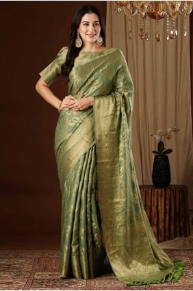 Weaving Silk Saree in Lime green  with Blouse SR27596