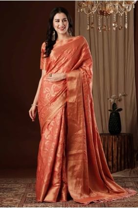 Silk Saree with Weaving in Off orange  SR27597