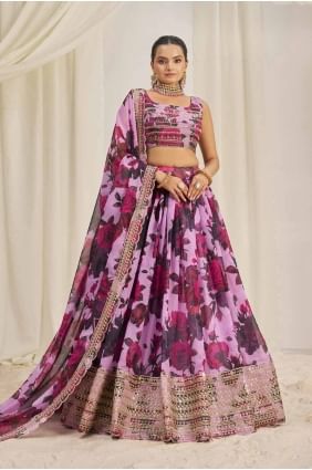 Baby pink Lehenga Choli in Printed Organza LC8104