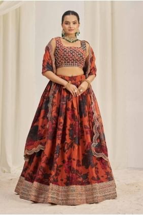 Orange Lehenga Choli with Printed Organza LC8106