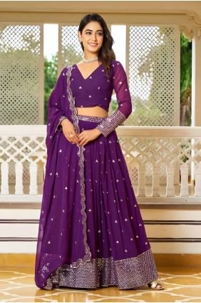 Thread Faux georgette Lehenga Choli in Purple LC8120