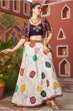 Silk White Lehenga Choli in Embroidered LC8125