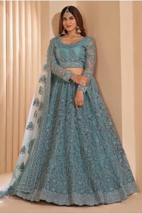 Thread Net Lehenga Choli in Off sky  with Dupatta LC8130