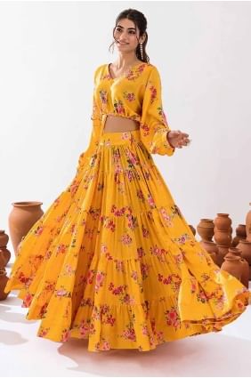 Yellow Lehenga Choli in Chiffon with Printed LC8132