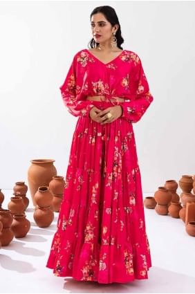 Rani pink Lehenga Choli with Printed Chiffon LC8138