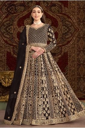 Black Gown Dress in Embroidered Net GW1057