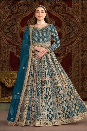 Net Blue Gown Dress in Embroidered GW1061