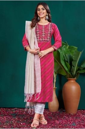 Printed Straight Pant Suit in Rani  Rayon SK155044