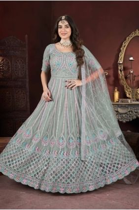 Net Gown Dress with Embroidered in Pista  GW1064