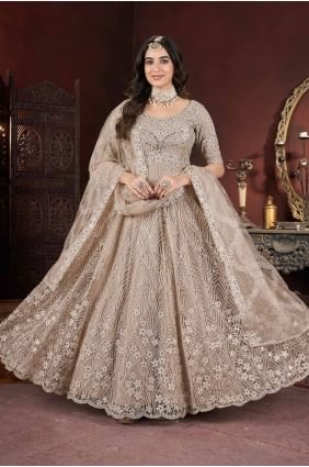 Embroidered Gown Dress in Chiku  Net GW1065