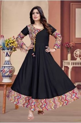 Rayon Kurti with Digital print in Black KTI2604