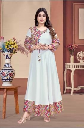 White Digital print Kurti in Rayon KTI2607