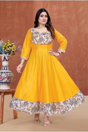 Deep yellow  Kurti with Digital print Rayon KTI2608