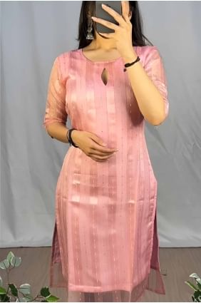 Organza Lace Pink Kurti with Dupatta KTI2626
