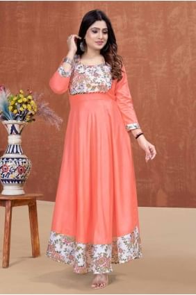 Rayon Off orange  Kurti in Digital print KTI2609