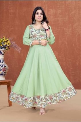 Rayon Kurti with Digital print in Off green  KTI2610