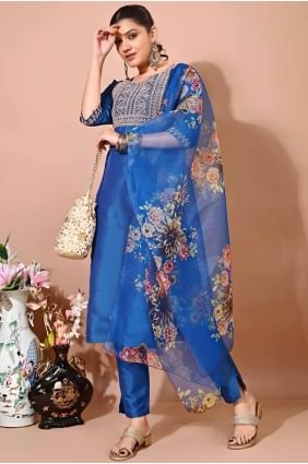 Embroidered Silk Kurti in Deep blue  KTI2617