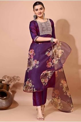 Deep purple  Kurti in Silk with Embroidered KTI2615
