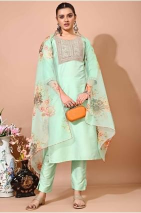 Aquamarine  Kurti in Silk with Embroidered KTI2616