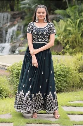 Bemberg Embroidered Rama  Gown Dress with Dupatta GW1068