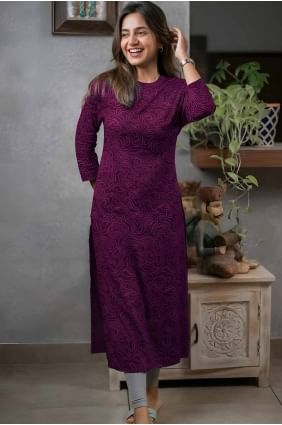 Printed Rayon Kurti in Wine  KTI2630