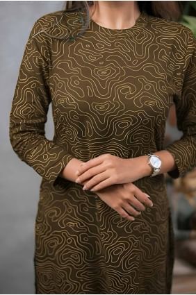 Printed Rayon Dark tan  Kurti with Dupatta KTI2631