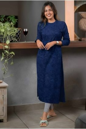 Rayon Kurti with Printed in Violet  KTI2633