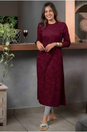 Kurti in Maroon Rayon with Printed KTI2634