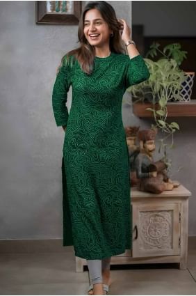 Green Kurti in Rayon with Printed KTI2635