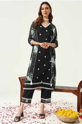 Crepe Black Straight Pant Suit in Lace SK155053