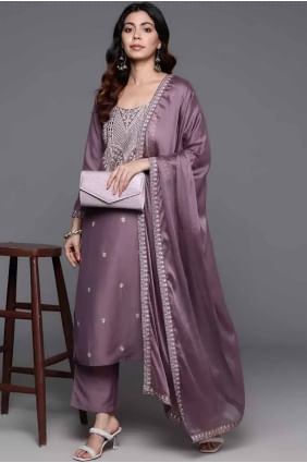 Embroidered Viscose Straight Pant Suit in Light wine  with Dupatta SK155057