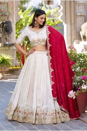 Off white Embroidered Silk Wedding Lehenga Choli LC8305