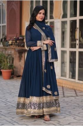 Blue Gown Dress with Embroidered Bemberg GW1073