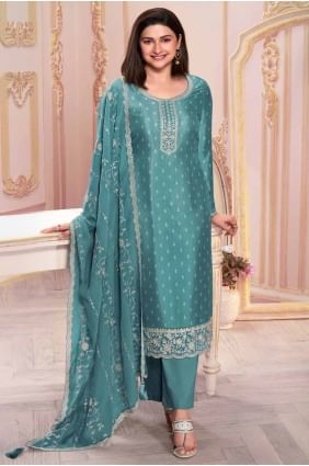Embroidered Straight Pant Suit in Skyblue  Georgette SK155081