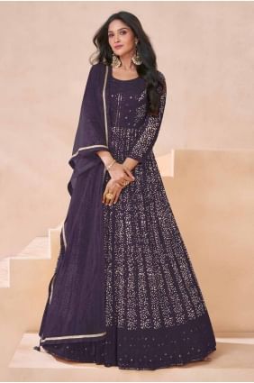 Georgette Embroidered Wine  Gown Dress with Dupatta GW1076