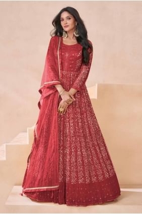 Red Gown Dress with Embroidered Georgette GW1078
